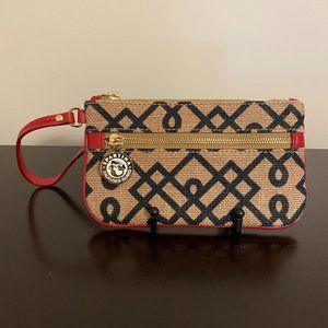 Spartina 449 Brown and Black Linen with Red Leather Wristlet